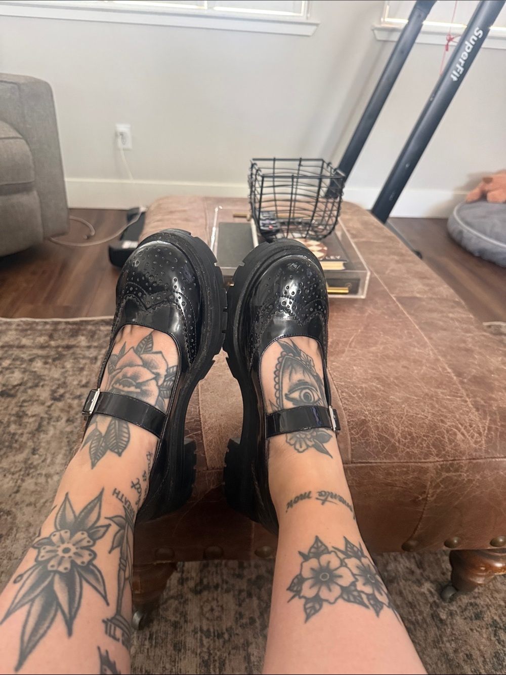 Urban Outfitters Black Patent Mary Jane Lug Sole Loafers